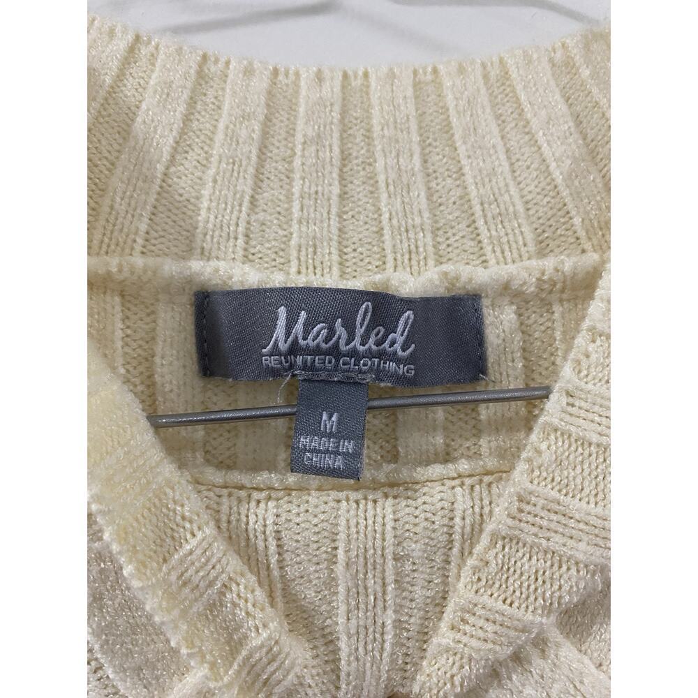 Marled Cream Cable Knit Mock Neck Sweater M Cozy Chunky Ribbed Winter Pullover - Picture 4 of 11